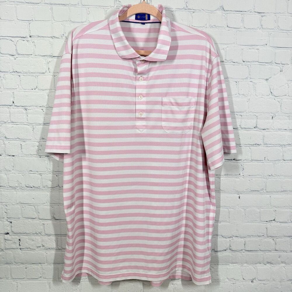 Stitch Golf Polo Shirt Mens XL White Pink Striped Short Sleeve Casual Outdoor